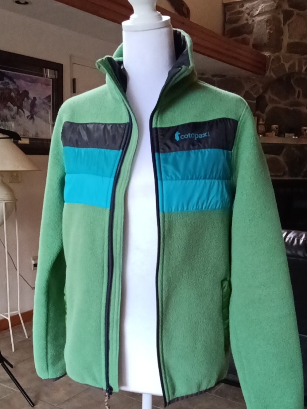 cotopaxi Green Fleece Jacket with Teal & Aqua Panels